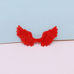 Red Angel Wing Shape Sew on Fluffy Ornament Accessories, DIY Sewing Craft Decoration, Red, 68x35mm