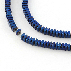 Blue Plated Faceted Square Electroplate Non-magnetic Synthetic Hematite Bead Strands, Matte Style, Blue Plated, 2x2x1mm, Hole: 0.5mm, about 370pcs/strand, 15.9 inch