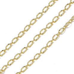 Real 18K Gold Plated Brass Textured Oval Link Chains, with Spool, Soldered, Long-Lasting Plated, Cadmium Free & Nickel Free & Lead Free, Real 18K Gold Plated, 4.5x2.5x0.3mm