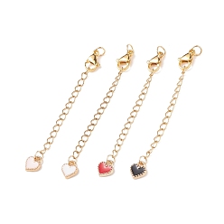 Mixed Color 304 Stainless Steel Chain Extenders with Heart Alloy Enamel Charm, with Lobster Claw Clasps, Golden, Mixed Color, 73x3mm, Hole: 3.4mm