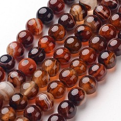 Banded Agate Natural Striped Agate/Banded Agate Beads Strands, Round, Dyed & Heated, 8mm, Hole: 1mm, about 48pcs/strand, 14.1 inch