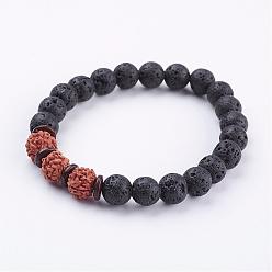 Lava Rock Lava Rock Beaded Stretch Bracelets, with Bodhi and Coconut slice Beads, 2 inch(51mm)