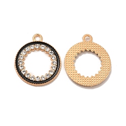 Oro Aleación con colgantes de esmalte de diamantes de imitación, encantos de anillo, dorado, 21x18x1.7 mm, agujero: 1.5 mm