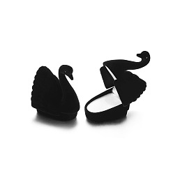 Swan Flocking Jewelry Boxes, with Sponge Inside, for Earrings, Rings and Pendants, Black, Swan Pattern, 5.8x7.8cm