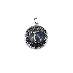 Sodalite Natural Sodalite Pendants, Tree of Life Charms with Platinum Plated Alloy Findings, 31x27mm