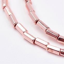 Rose Gold Plated Non-magnetic Synthetic Hematite Beads Strands, Hexagon, Rose Gold Plated, 4x2x2mm, Hole: 1mm, about 100pcs/strand, 15.7 inch