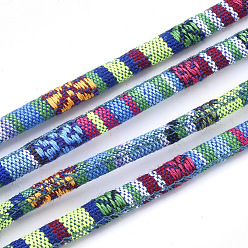 Colorful Ethnic Style Cloth Cords, with Cotton Cord Inside, Colorful, 6.5~7x5mm, about 109.36 yards(100m)/bundle