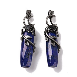 Lapis Lazuli Natural Lapis Lazuli Big Pendants, with Rack Plating Brass Findings, Cadmium Free & Lead Free, Faceted, Column with Branch, 55.5~57x15x13.5~14mm, Hole: 6x4mm