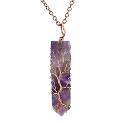Amethyst Natural Amethyst Bullet Copper Wire Wrapping Pendant Necklaces, Cable Chain Necklace, 20-7/8 inch(53cm)
