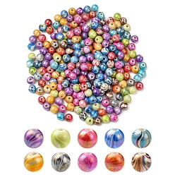 Couleur Mélangete Perles acryliques ab vague de couleur imprimés, ronde, couleur mixte, 8mm, Trou: 2mm, 100 g / sac