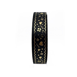 Black 48 Yards Gold Stamping Polyester Ribbon, Love Heart Printed Ribbon for Gift Wrapping, Party Decorations, Black, 1 inch(25mm)