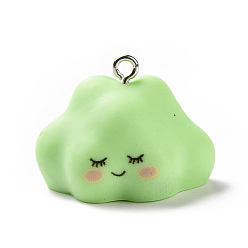 Pale Green Opaque Resin Pendants, Cartoon Cloud Charms, with Platinum Tone Iron Loops, Pale Green, 19.5x27x21mm, Hole: 2mm