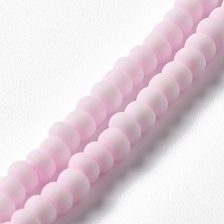 Rose Nacré Perles de porcelaine givrées faites à la main, plat rond, perle rose, 4x3mm, Trou: 0.8mm, Environ 134 pcs/chapelet, 15.55 pouce (39.5 cm)