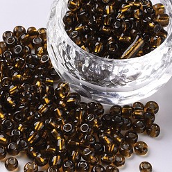 Brown 8/0 Glass Seed Beads, Silver Lined Round Hole, Round, Brown, 3mm, Hole: 1mm, about 10000 beads/pound