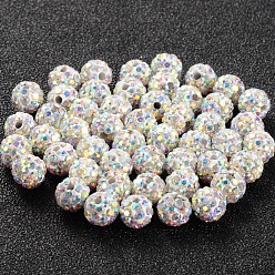 Crystal AB Pave Disco Ball Beads, Polymer Clay Rhinestone Beads, Grade A, Round, Crystal AB, 6mm, Hole: 0.8mm