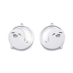 Stainless Steel Color 201 Stainless Steel Pendant, Flat Round with Ghost, Stainless Steel Color, 27.5x25x1.5mm, Hole: 1.4mm