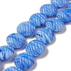 Royal Blue Handmade Lampwork Beads Strand, Flat Round, Royal Blue, 20x10mm, Hole: 1.2mm, about 18pcs/strand, 13.78 inch(35cm)