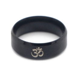 Electrophoresis Black Ohm/Aum Yoga Theme Stainless Steel Plain Band Ring for Men Women, Electrophoresis Black, US Size 10(19.8mm)