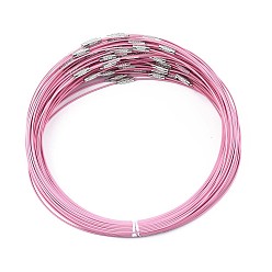 Pink Stainless Steel Wire Necklace Cord DIY Jewelry Making, with Brass Screw Clasp, Pink, 17.5 inchx1mm, Diameter: 14.5cm