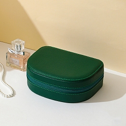 Vert Boîte à bijoux demi-ronde en cuir pu, étui à bijoux portable de voyage, boîtes de rangement à fermeture éclair, pour les colliers, Anneaux, boucles d'oreilles et pendentifs, verte, 12x16x5.5 cm