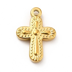 Real 18K Gold Plated Ion Plating(IP) 304 Stainless Steel Pendants, Cross Charms, Real 18K Gold Plated, 19x13.5x3mm, Hole: 1.6mm