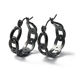 Electrophoresis Black 304 Stainless Steel Curb Chain Chunky Hoop Earrings for Women, Electrophoresis Black, 22x20.5x7mm, Pin: 0.7mm