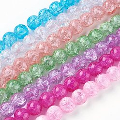 Mixed Color Crackle Glass Bead Strands, Round, Mixed Color, 10~10.5mm, Hole: 1.5mm, about 38~39pcs/strand, 14.56 inch~15.15 inch(37~38.5cm)