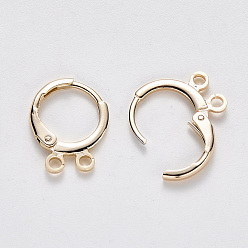Real 18K Gold Plated Brass Leveback Findings, Nickel Free, with Horizontal Loop, Real 18K Gold Plated, Real 18K Gold Plated, 14.5x11.5x2mm, Hole: 1.5mm, Pin: 0.8mm