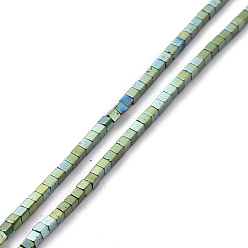 Plaqué Vert Galvaniques perles d'hématite synthétique non magnétique brins, cube, vert plaqué, 1.5x1.5x1.5mm, Trou: 0.5mm, Environ 257~260 pcs/chapelet, 15.59~15.75 (39.6~40 cm)
