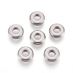 Color de Acero Inoxidable 304 de acero inoxidable perlas espaciadoras, plano y redondo, color acero inoxidable, 8x2 mm, agujero: 3.5 mm.