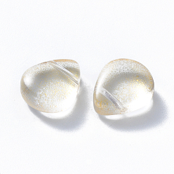 Light Yellow Transparent Spray Painted Glass Beads, Top Drilled Beads, with Glitter Powder, Teardrop, Light Yellow, 12.5x10.5x5.5mm, Hole: 0.9mm