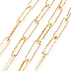 Настоящее золото 18K Паяные латунные цепочки для скрепок, Плоско-овальные, тянутые удлиненные кабельные цепи, долговечный, с катушкой, реальный 18 k позолоченный, 22.8x5.3x1 мм, около 16.4 футов (5 м) / рулон
