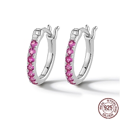 Hot Pink Rhodium Plated 925 Sterling Silver Hoop Earring for Women, Platinum, Hot Pink, 12mm