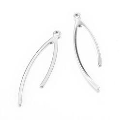 Stainless Steel Color 201 Stainless Steel Pendants, Wishbone, Stainless Steel Color, 36.5x10x1mm, Hole: 1.5mm