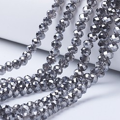 Gris Plaquent verre transparent perles brins, plein arc-en-plaqué, facette, rondelle, grises , 6x5mm, Trou: 1mm, Environ 85~88 pcs/chapelet, 16.1~16.5 pouce (41~42 cm)