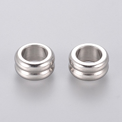 Stainless Steel Color 304 Stainless Steel Beads, Grooved Beads, Column, 10x5mm, Hole: 6mm