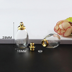 Clear Transparent Glass Openable Perfume Bottle Pendants, with Brass Findings, Teardrop, Clear, 28x16mm