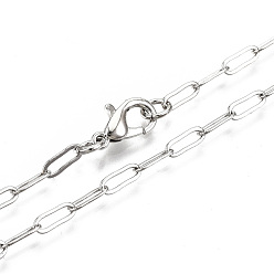 Platino Cadenas de clip de latón, Elaboración de collar de cadenas de cable alargadas dibujadas, con cierre de langosta, Platino, 24.01 pulgada (61 cm) de largo, link: 7.4x2.8 mm, anillo de salto: 5x1 mm