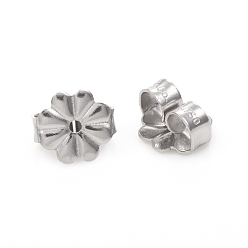 Stainless Steel Color 304 Stainless Steel Ear Nuts, Butterfly Earring Backs for Post Earrings, Flower, Stainless Steel Color, 6.5x6x3.5mm, Hole: 1mm
