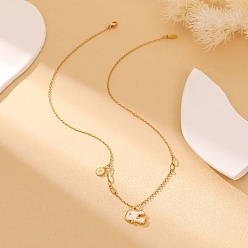 Oro Collar con colgante de conejo de concha natural y cadenas de acero inoxidable., dorado, 15.75 pulgada (40 cm)