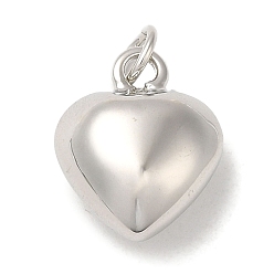 Platino Acumular colgantes de chapado de latón, con anillo de salto, encanto de corazón inflado, Platino, 14.5x11.5x7 mm, agujero: 3 mm
