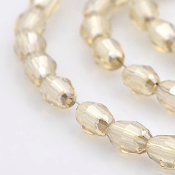 Khaki Pearl Luster Plated Glass Faceted Rice Beads Strands, Khaki, 6x4mm, Hole: 1mm, about 72pcs/strand, 16 inch