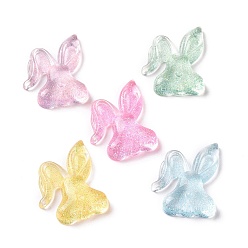 Mixed Color Transparent Acrylic Cabochons,  with Glitter Powder, Rabbit, Mixed Color, 26x22x6mm