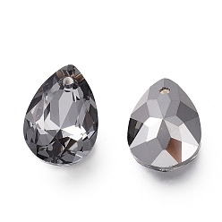 Silver Night Shade Glass Rhinestone Pendants, Back Plated, Faceted, Teardrop, Silver Night Shade, 16x11x7mm, Hole: 1.5mm