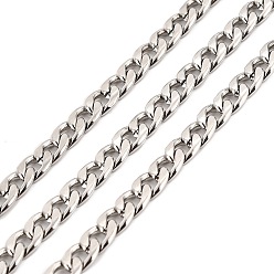 Stainless Steel Color 304 Stainless Steel Cuban Link Chains, Unwelded, with Spool, Stainless Steel Color, 7x5x1.5mm, about 32.81 Feet(10m)/Roll