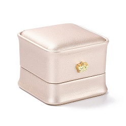 Pink PU Leather Jewelry Box, with Resin Crown, for Ring Packaging Box, Square, Pink, 5.9x5.9x5cm