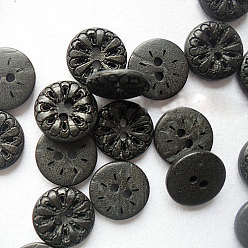 Black Carved 2-Hole Basic Sewing Buttons, Coconut Buttons, Black, 13mm