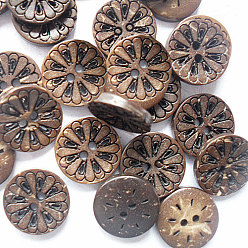 BurlyWood Round Carved 2-hole Basic Sewing Button, Coconut Button, BurlyWood, about 13mm in diameter, about 100pcs/bag