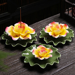 Yellow Porcelain Incense Burners, Rose Incense Holders, Home Office Teahouse Zen Buddhist Supplies, Yellow, 75x30mm