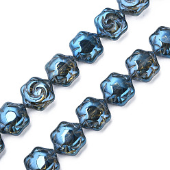 AceroAzul Abalorios de vidrio electrochapa, lustre de la perla chapado, flor, acero azul, 16x14.5x7.5 mm, agujero: 1 mm, sobre 40 unidades / cadena, 24.80 pulgada (63 cm)